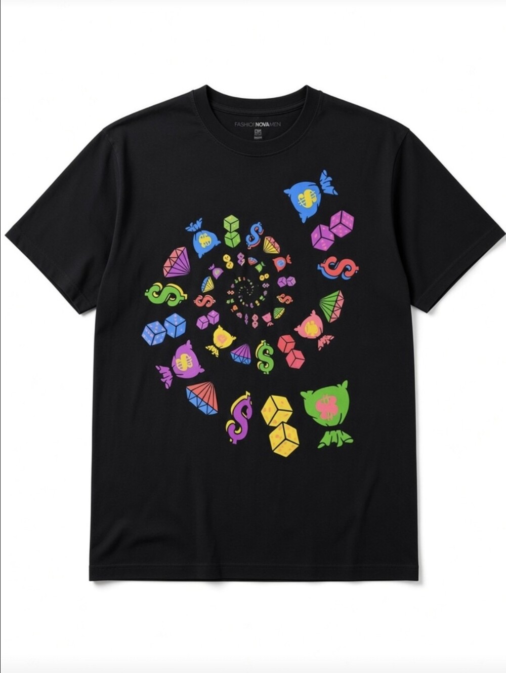 Fashion Nova Men Medium Black Money Dice Diamond Graphic T-Shirt Streetwear